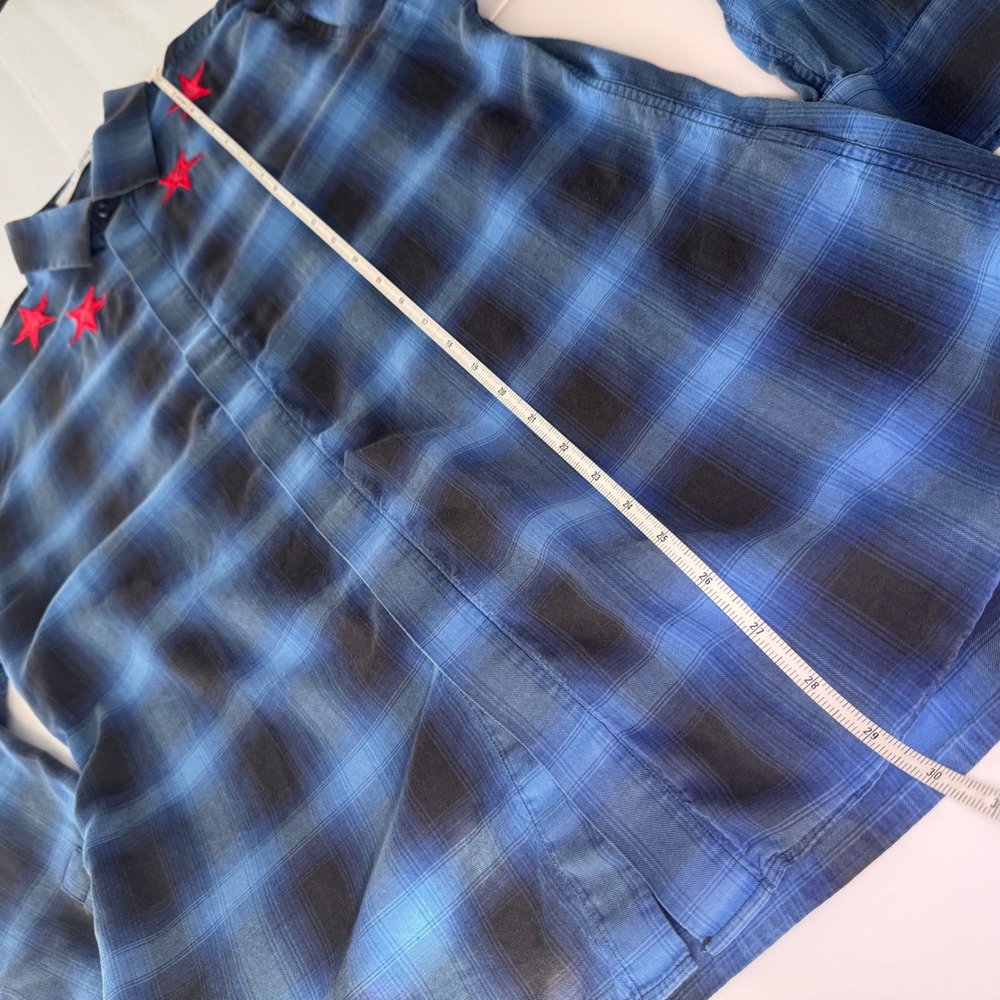 Givenchy Paris Blue Plaid Red Star Embroidered Shirt 41 17F 6010 335 Mens - Picture 4 of 10